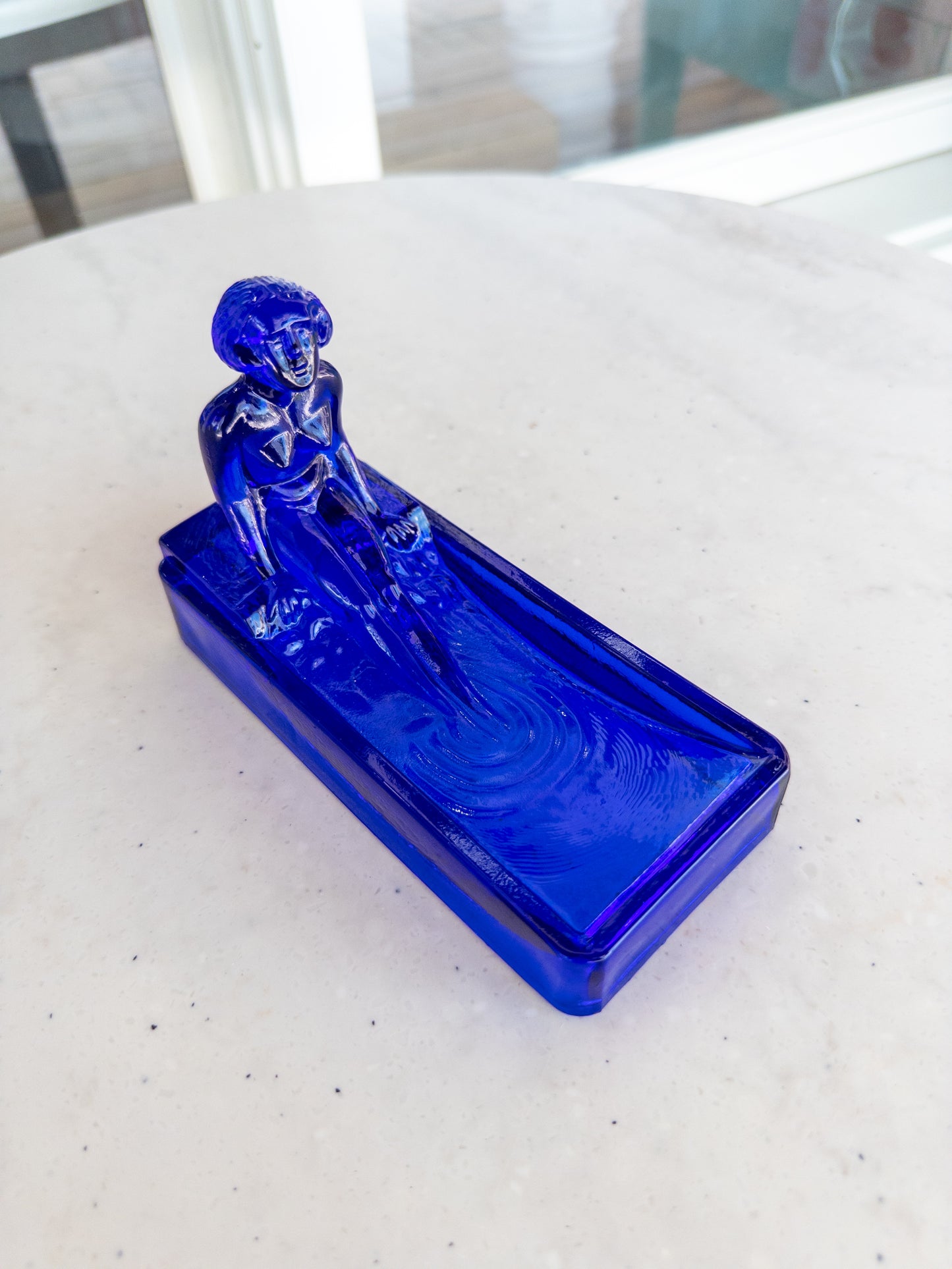 Vintage Cobalt Blue Art Deco Nude Glass Tray