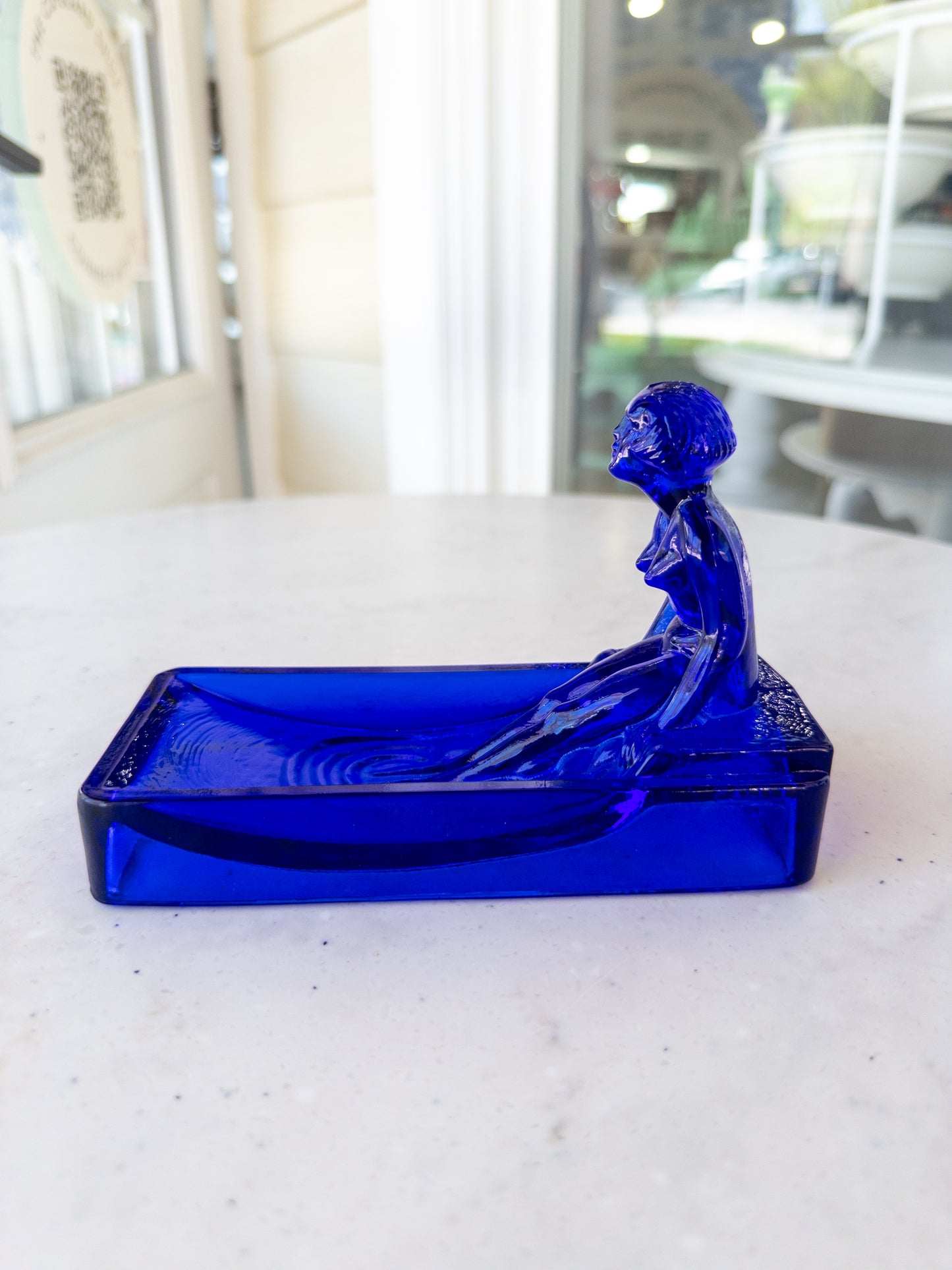 Vintage Cobalt Blue Art Deco Nude Glass Tray