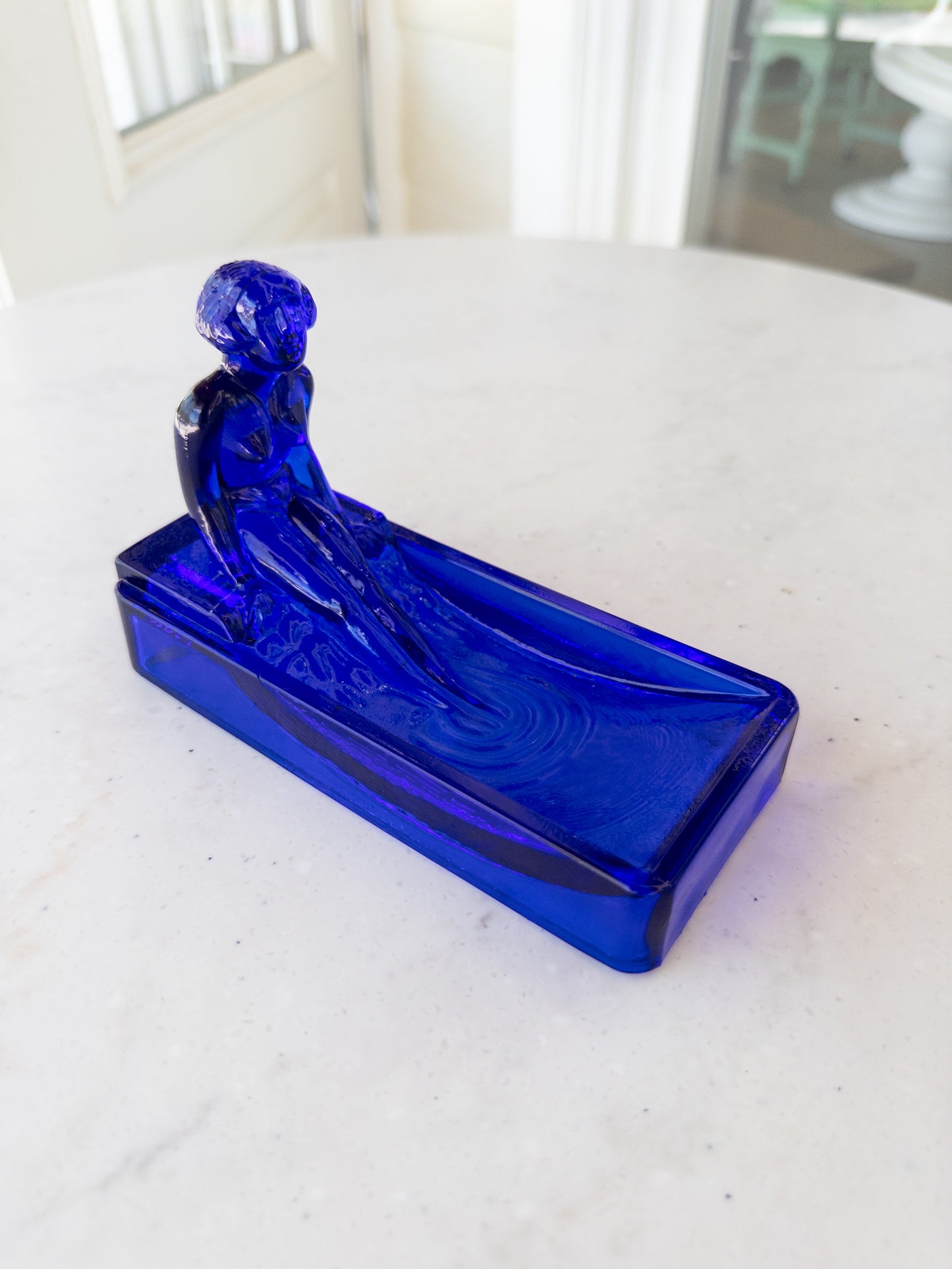 Vintage Cobalt Blue Art Deco Nude Glass Tray