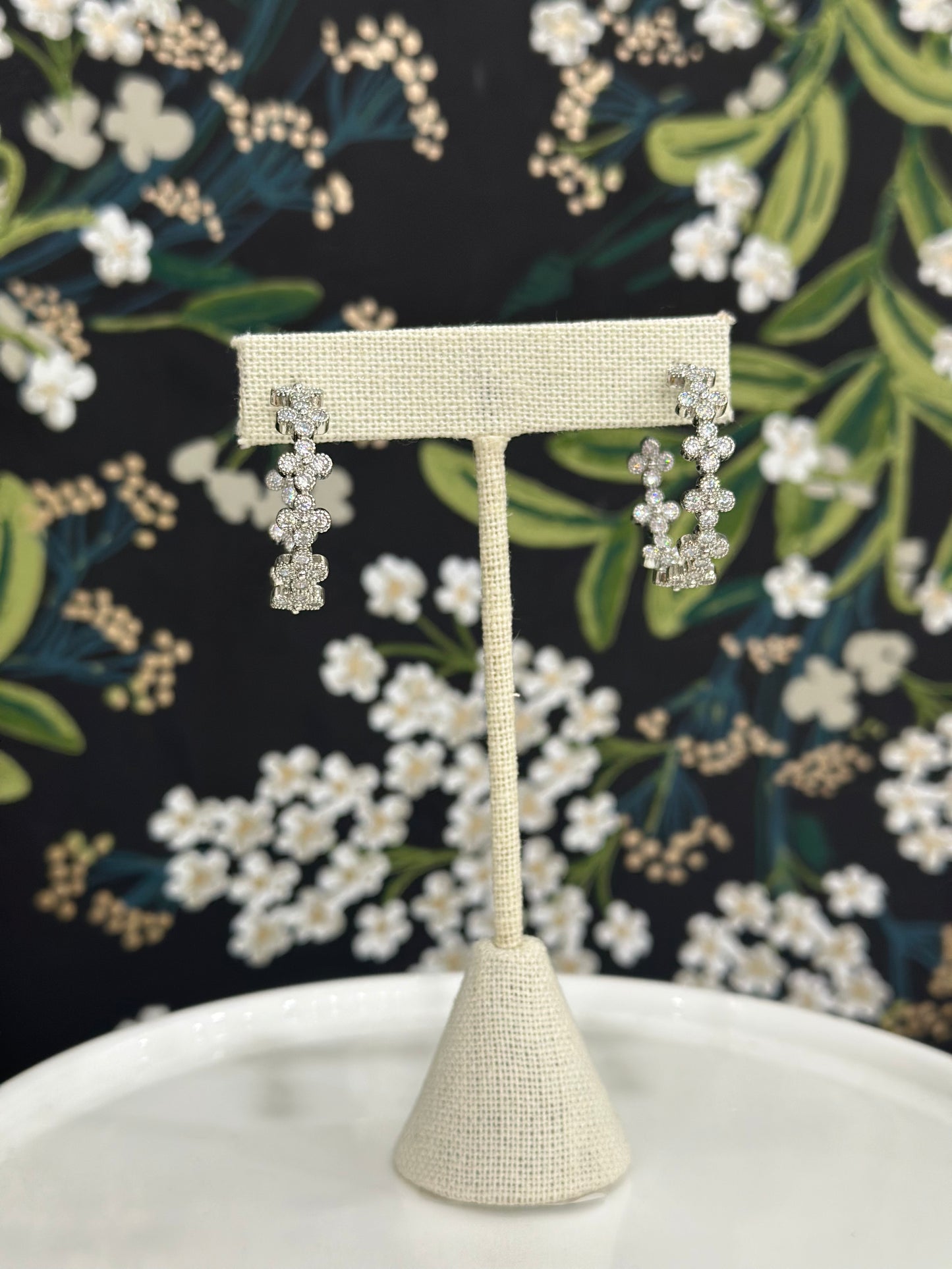 Silver Flower Hoop Earrings