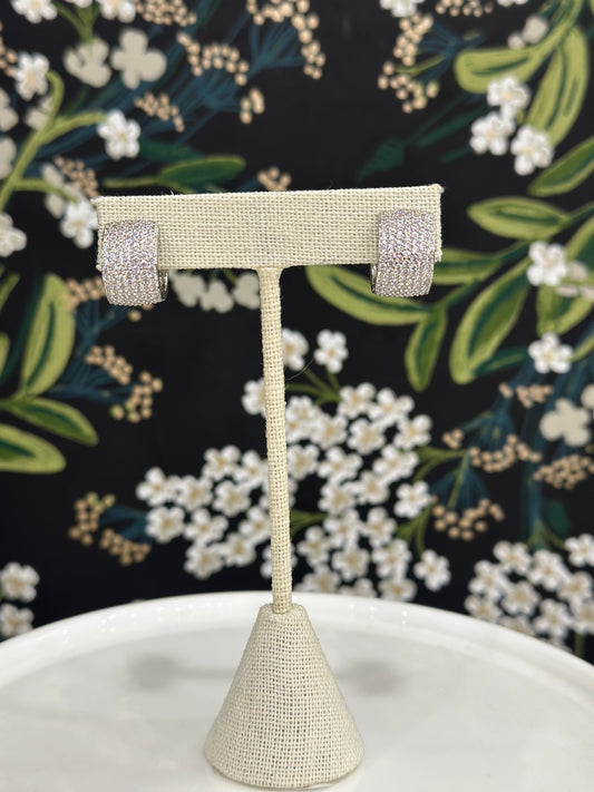 Chunky Silver Pave Large Huggie Earring