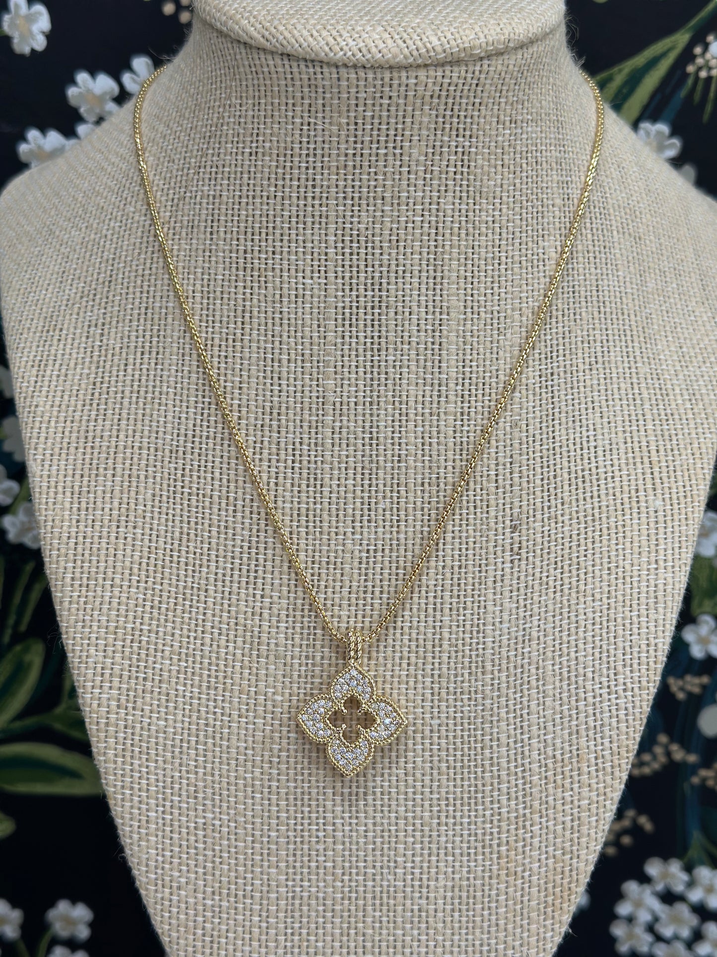 Gold Pave Clover Adjustable Necklace