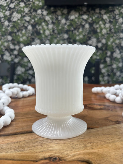 Vintage E.O. Brody Co. Ribbed Milk Glass Vase