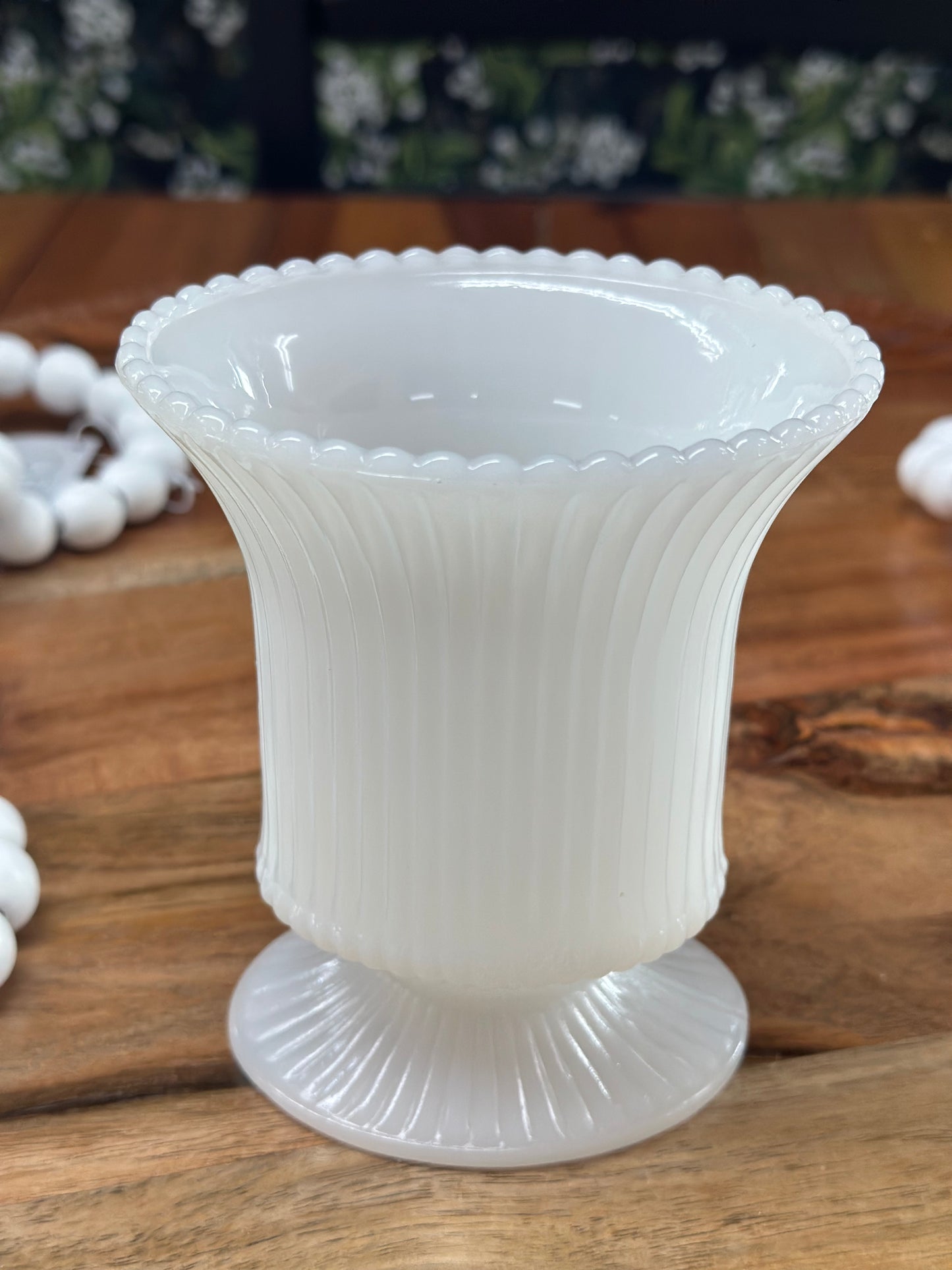 Vintage E.O. Brody Co. Ribbed Milk Glass Vase