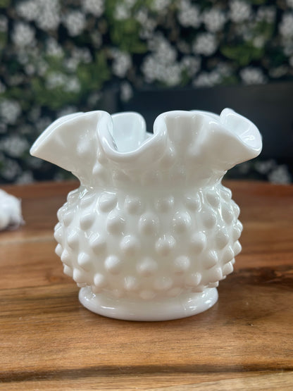 Vintage Fenton Hobnail Milk Glass 3" Ruffle Edge