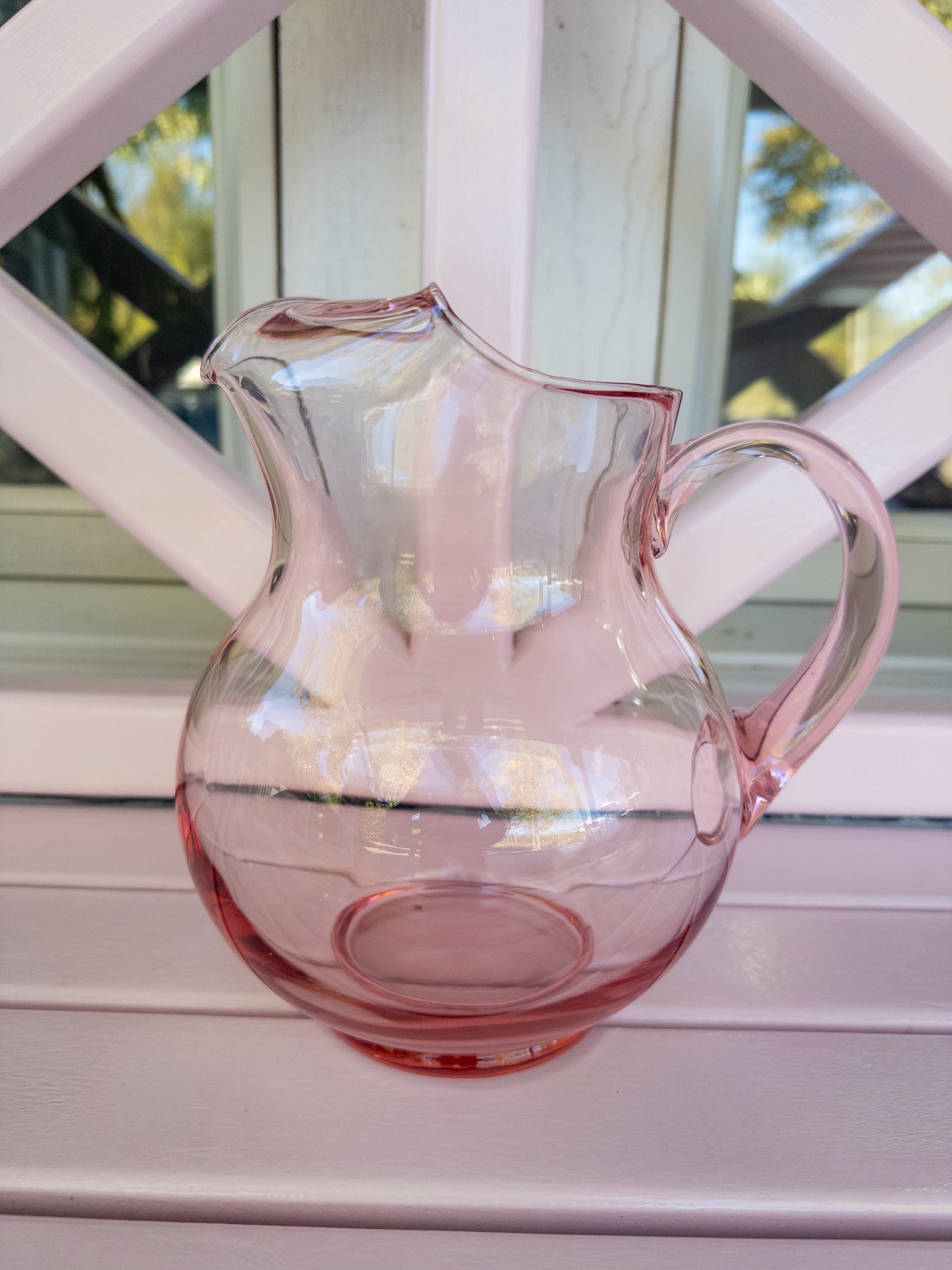 Vintage Pink Depression Glass Pitcher with Ice Guard