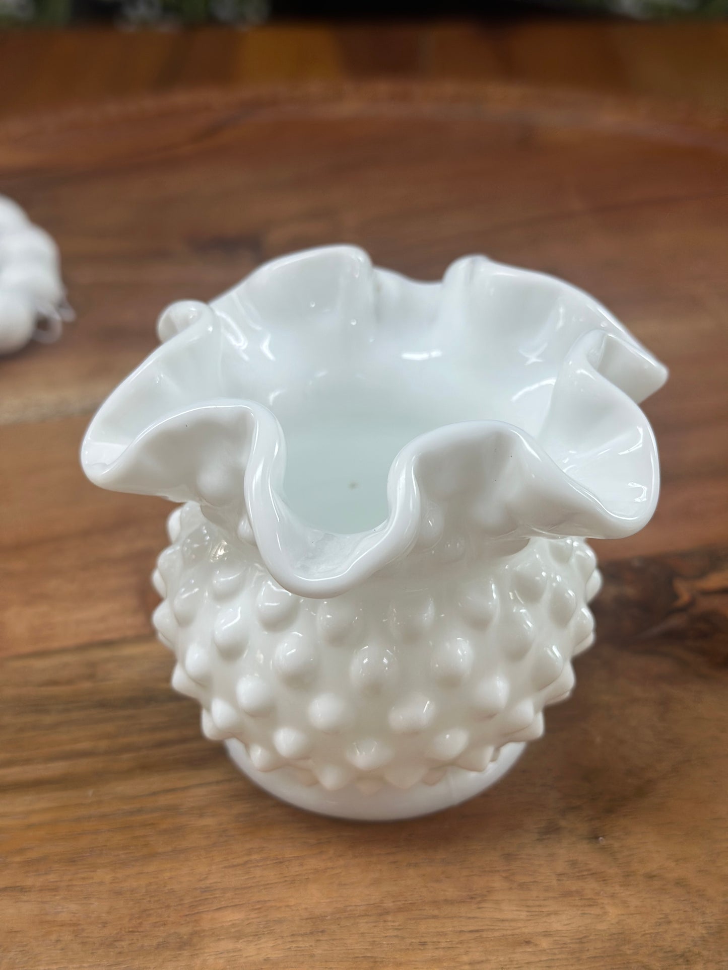 Vintage Fenton Hobnail Milk Glass 3" Ruffle Edge