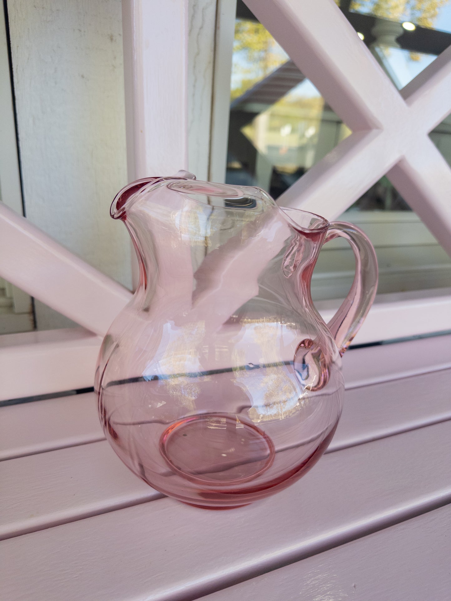 Vintage Pink Depression Glass Pitcher with Ice Guard