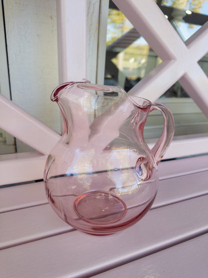Vintage Pink Depression Glass Pitcher with Ice Guard