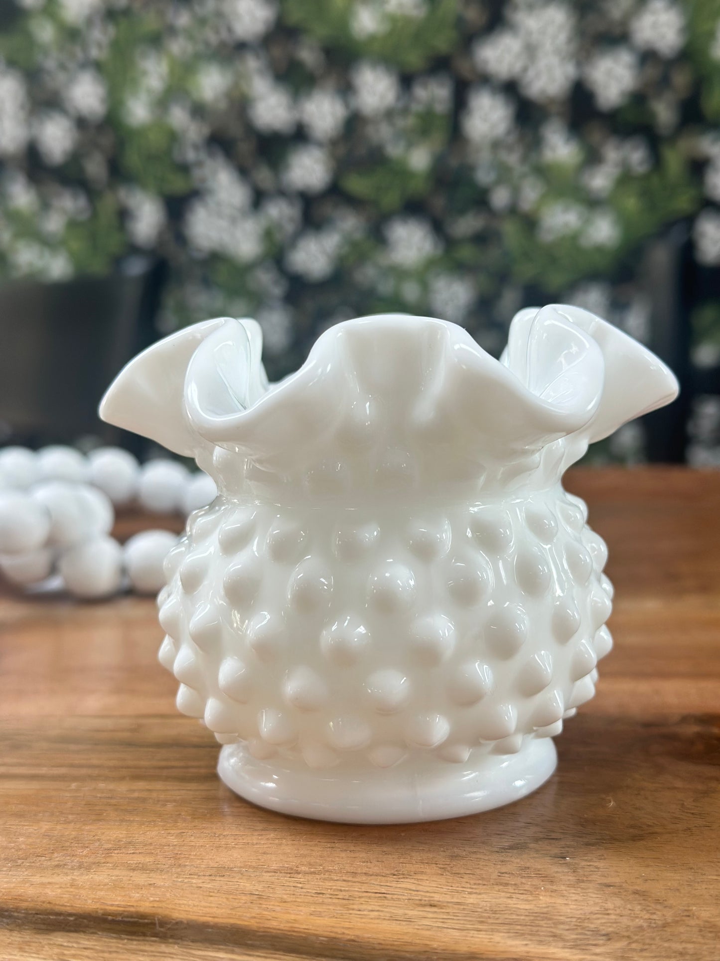 Vintage Fenton Hobnail Milk Glass 3" Ruffle Edge