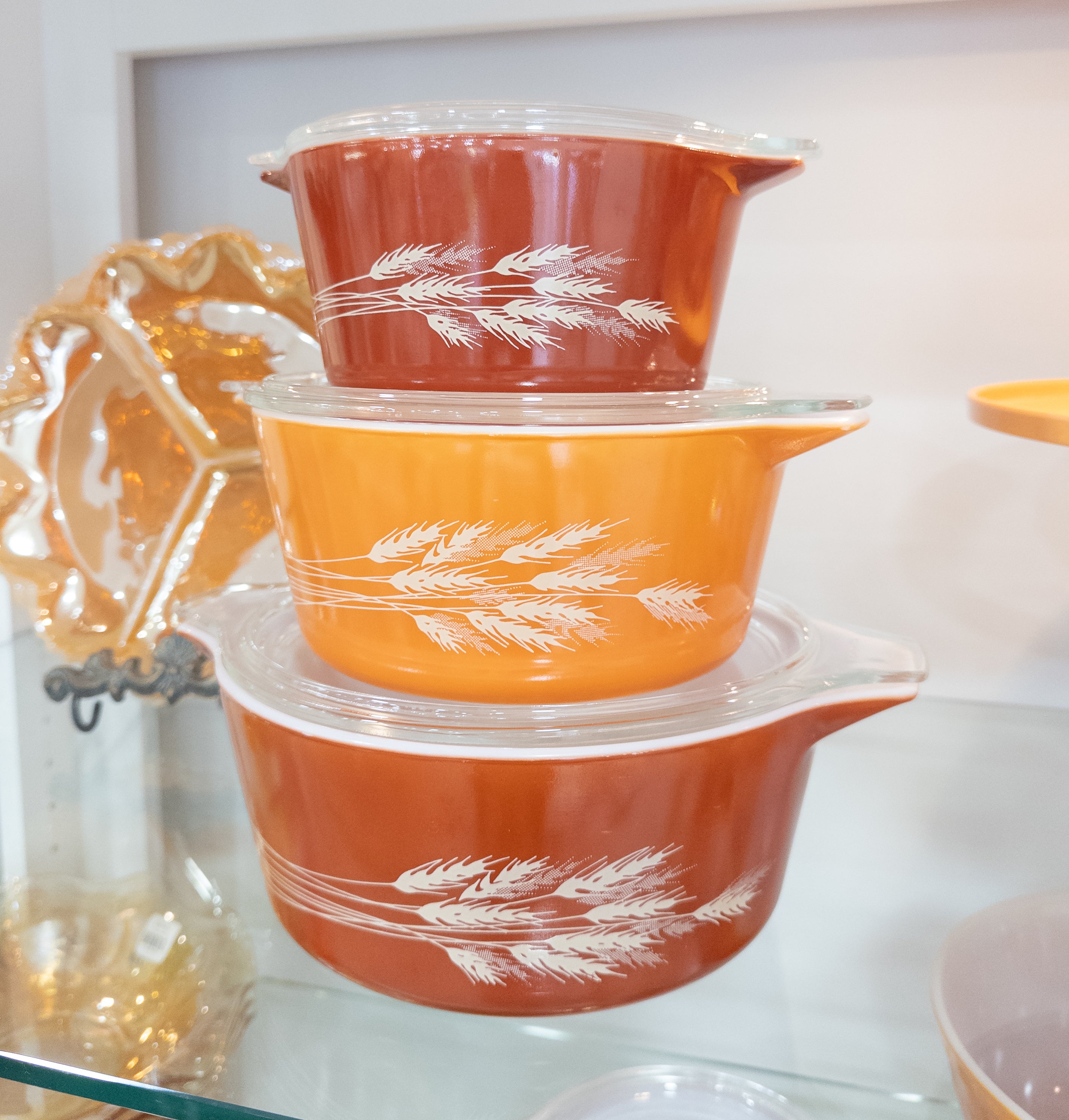 Vintage Pyrex Autumn Harvest Wheat Cinderella Casserole with Lids