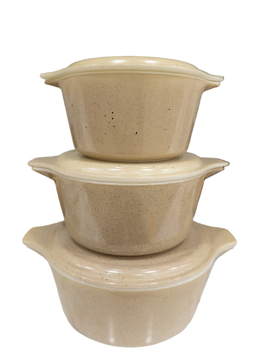 Vintage Pyrex Homestead Brown Speckled Casserole Dishes W/ Lids,  Set Of 3