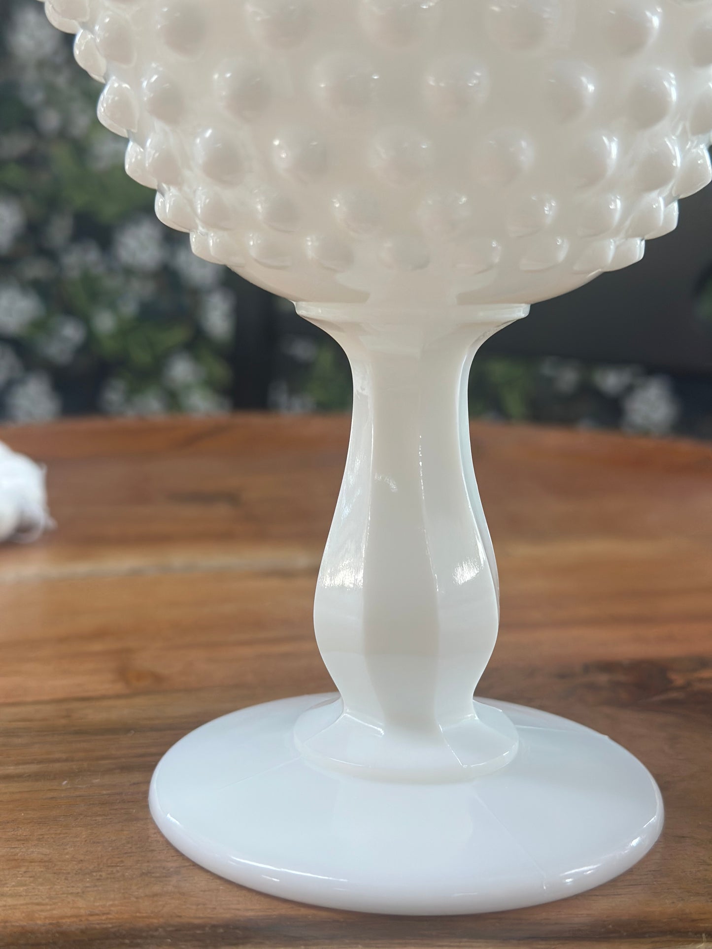 Vintage Fenton Hobnail Milk Glass Pedestal Ribbon Edge Compote Dish