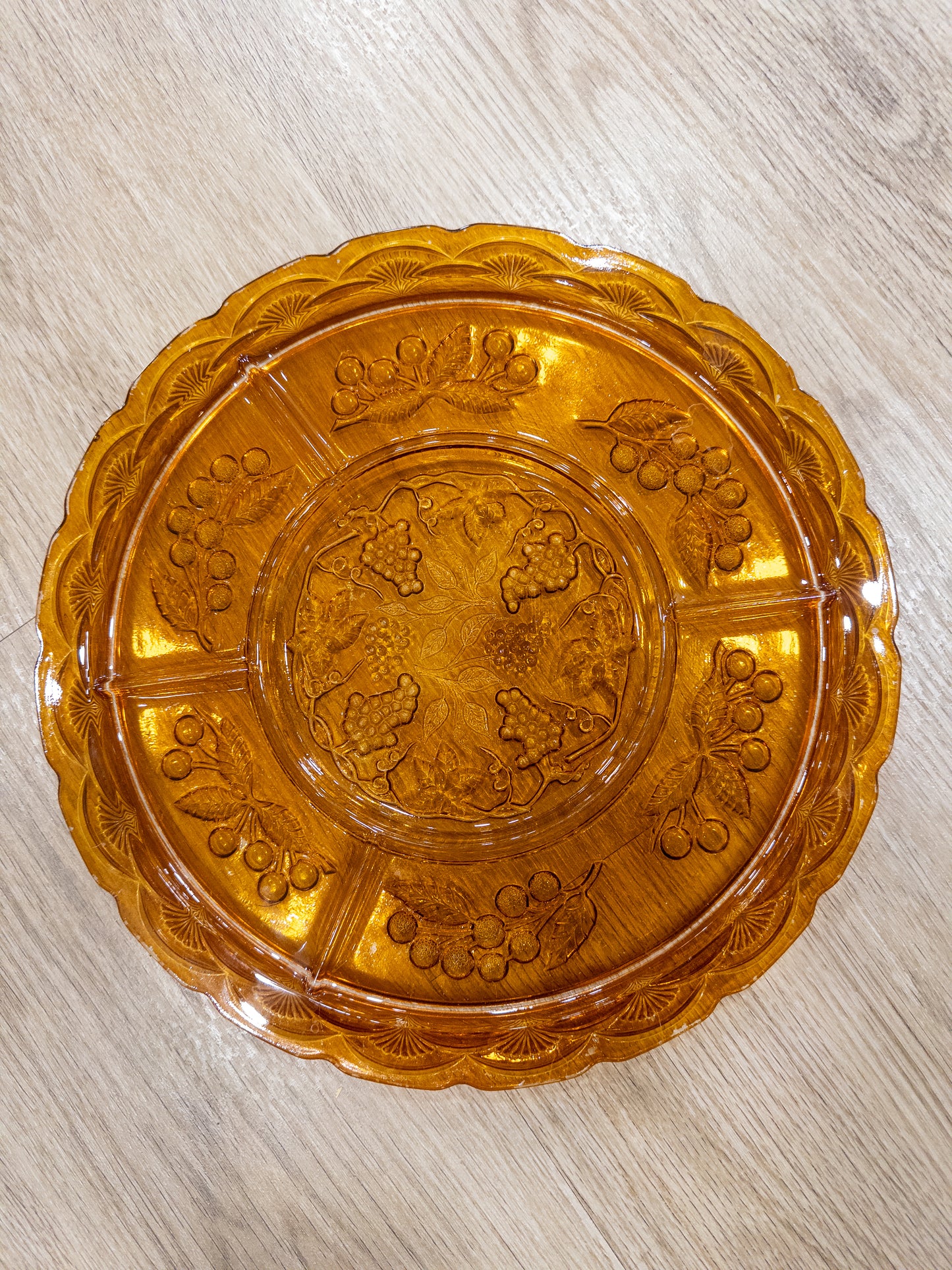 Vintage Indiana Glass Amber Divided Serving Platter