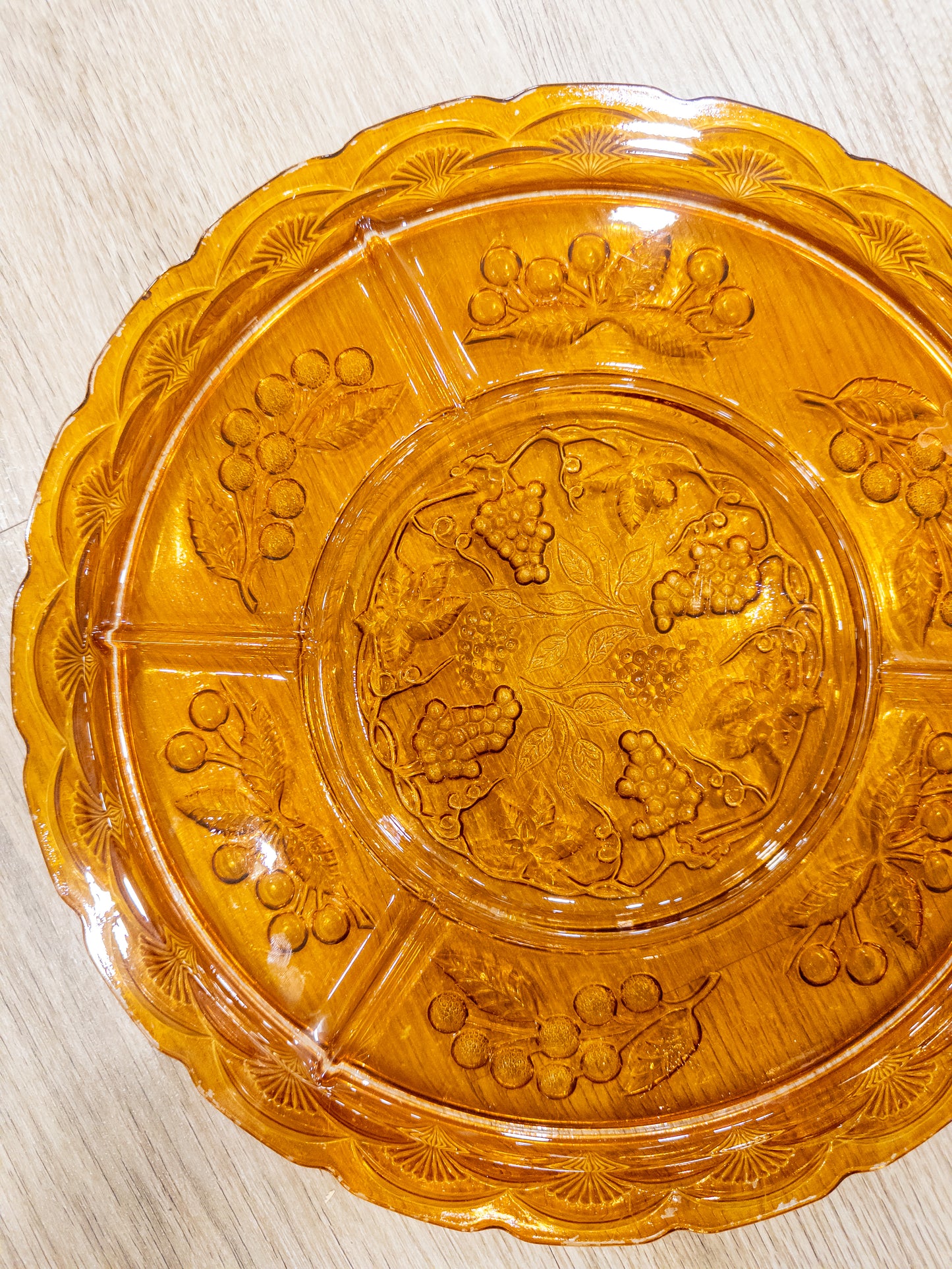 Vintage Indiana Glass Amber Divided Serving Platter