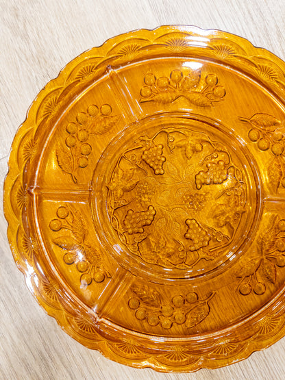 Vintage Indiana Glass Amber Divided Serving Platter
