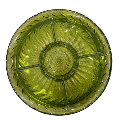 Vintage Indiana Glass Avocado Green Divided Serving Platter