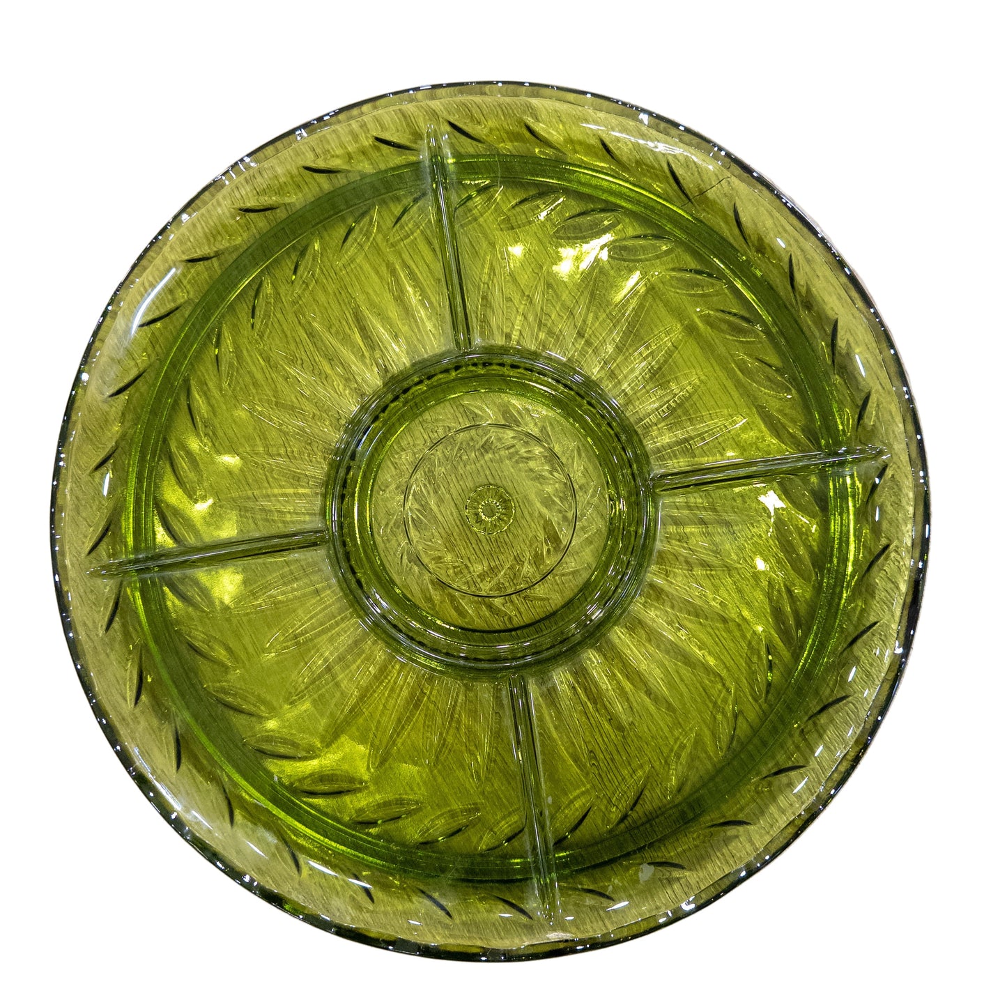 Vintage Indiana Glass Avocado Green Divided Serving Platter