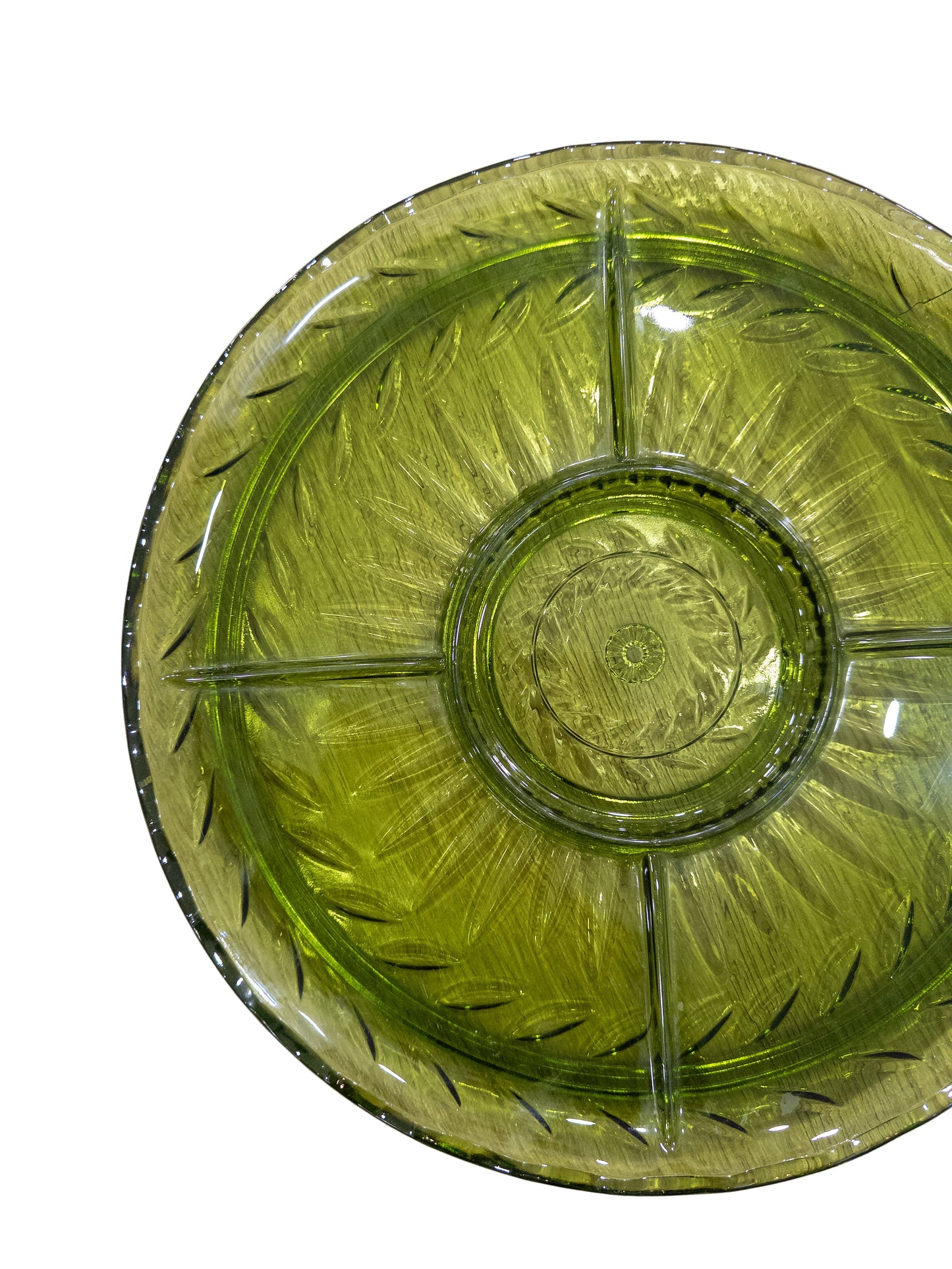 Vintage Indiana Glass Avocado Green Divided Serving Platter