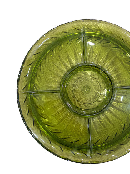 Vintage Indiana Glass Avocado Green Divided Serving Platter
