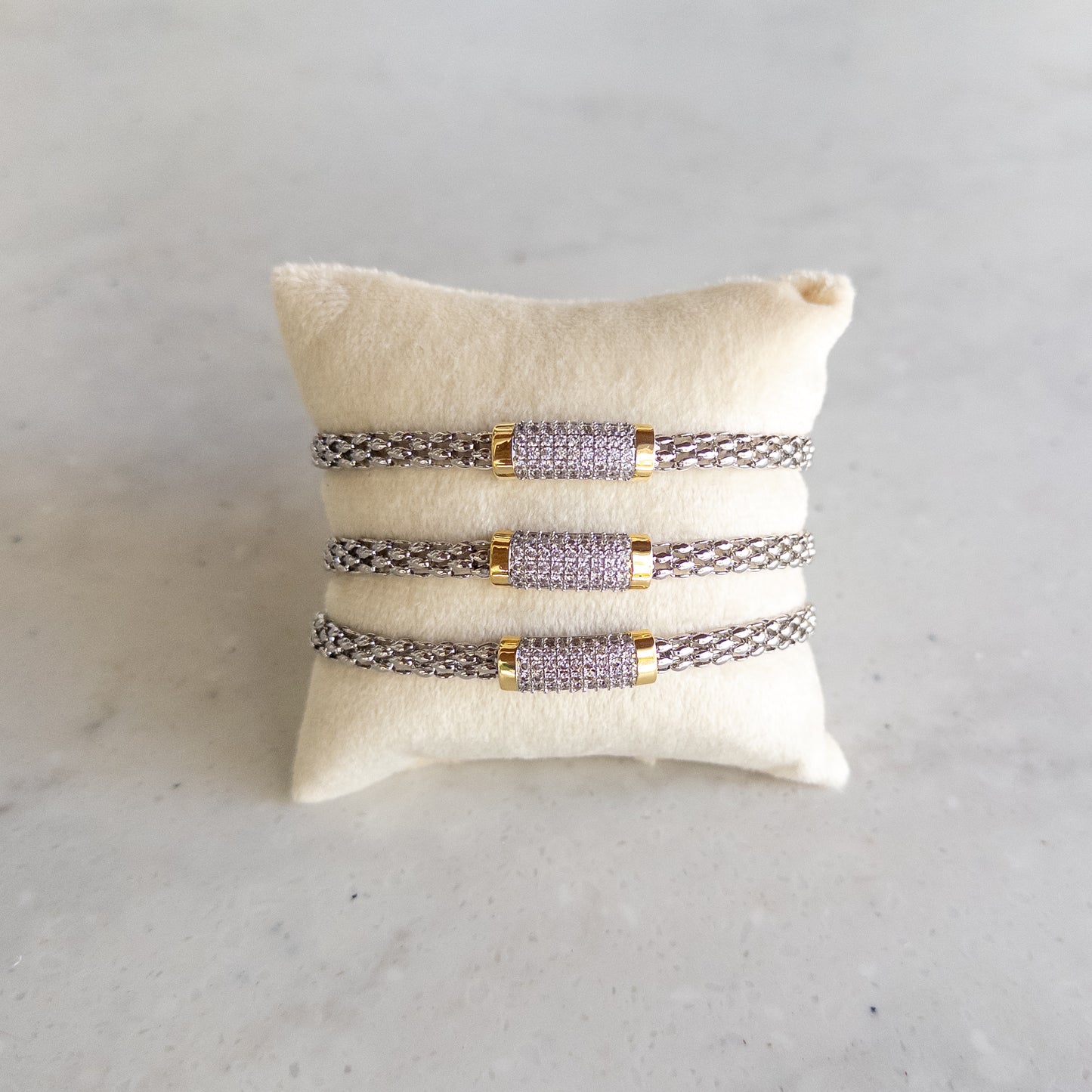 Two Tone CZ Caviar Magnetic Bracelet