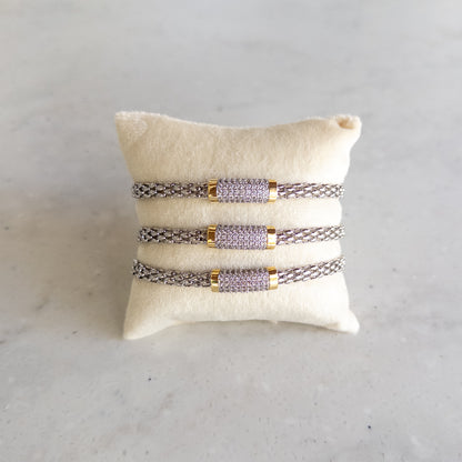 Two Tone CZ Caviar Magnetic Bracelet