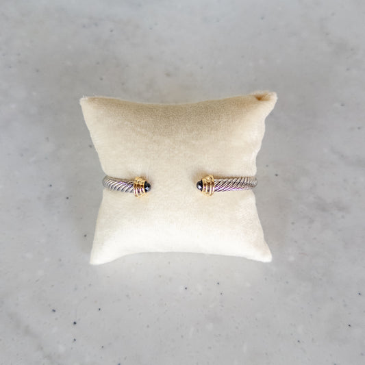 Silver/Black Edge Cable Bangle Bracelet