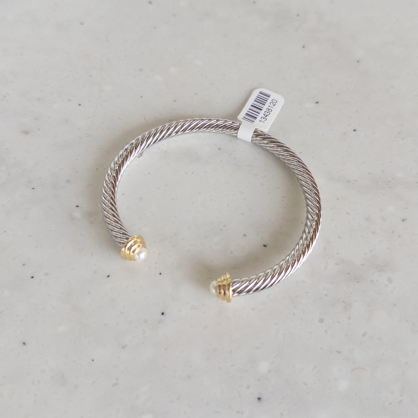 Silver/Pearl Edge Cable Bangle Bracelet