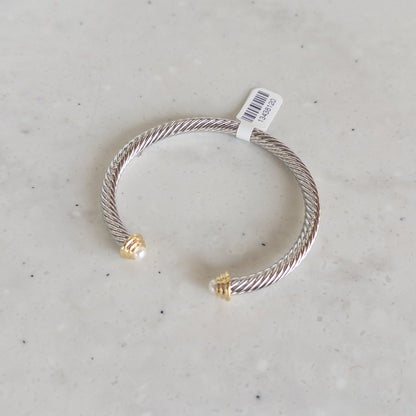 Silver/Pearl Edge Cable Bangle Bracelet