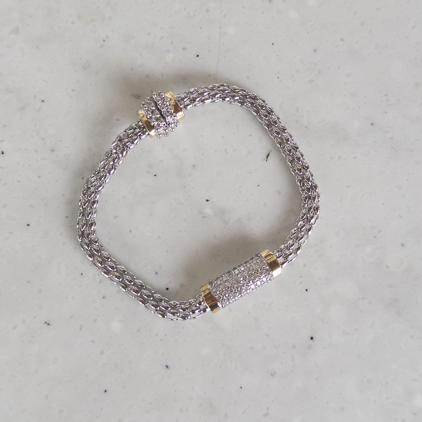 Two Tone CZ Caviar Magnetic Bracelet