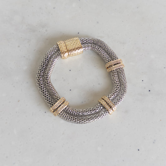 Two Strand Mixed-Metal CZ Magnetic Bracelet
