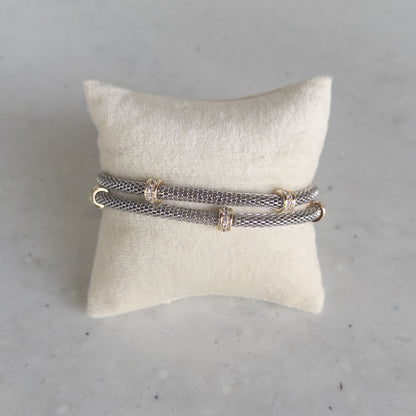 Two Strand Mixed-Metal Small CZ Magnetic Bracelet