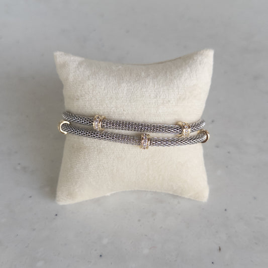 Two Strand Mixed-Metal Small CZ Magnetic Bracelet