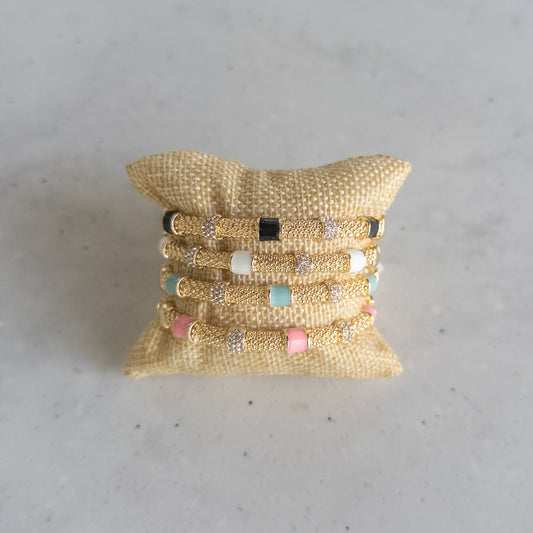 Gold CZ/Enamel Caviar Bangle