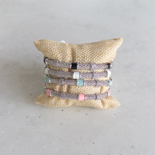 Silver CZ/Enamel Caviar Bangle