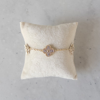 Pave + Gold Clovers Bracelet