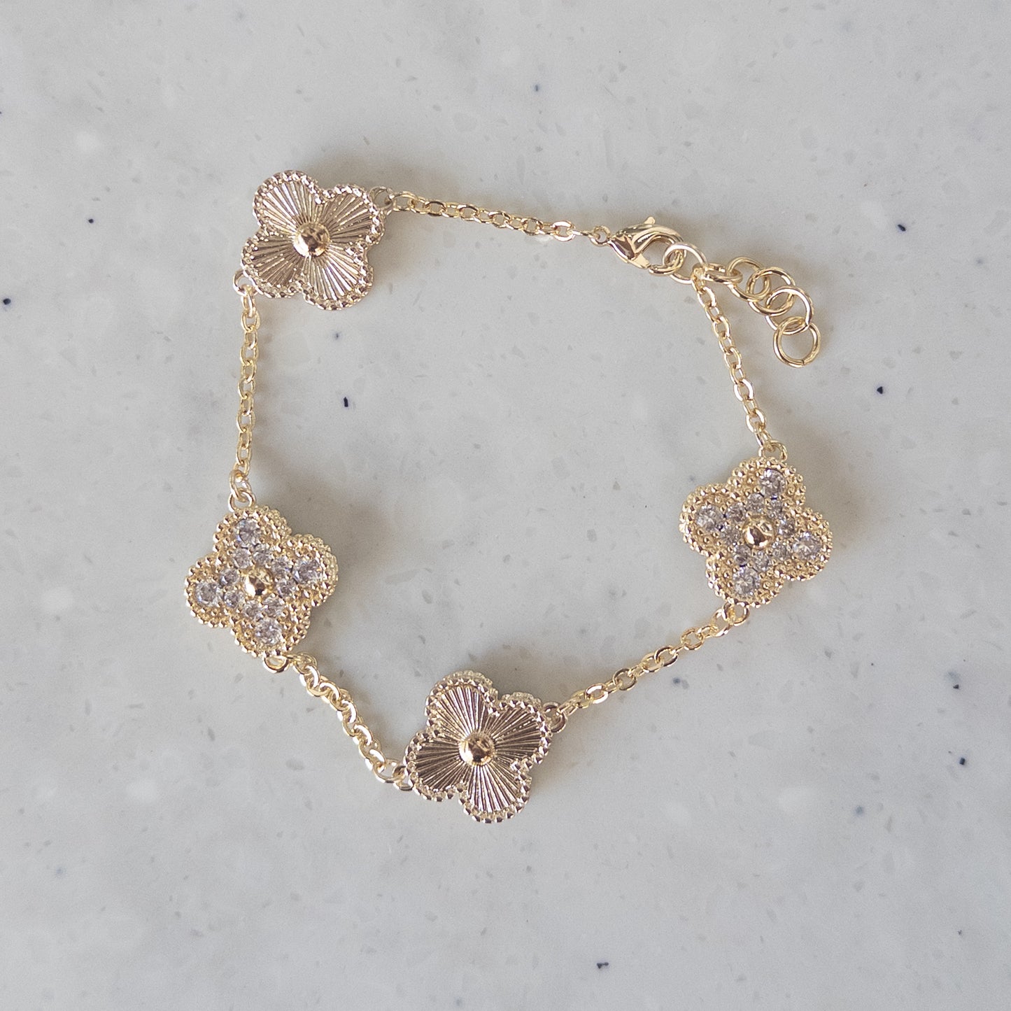Pave + Gold Clovers Bracelet