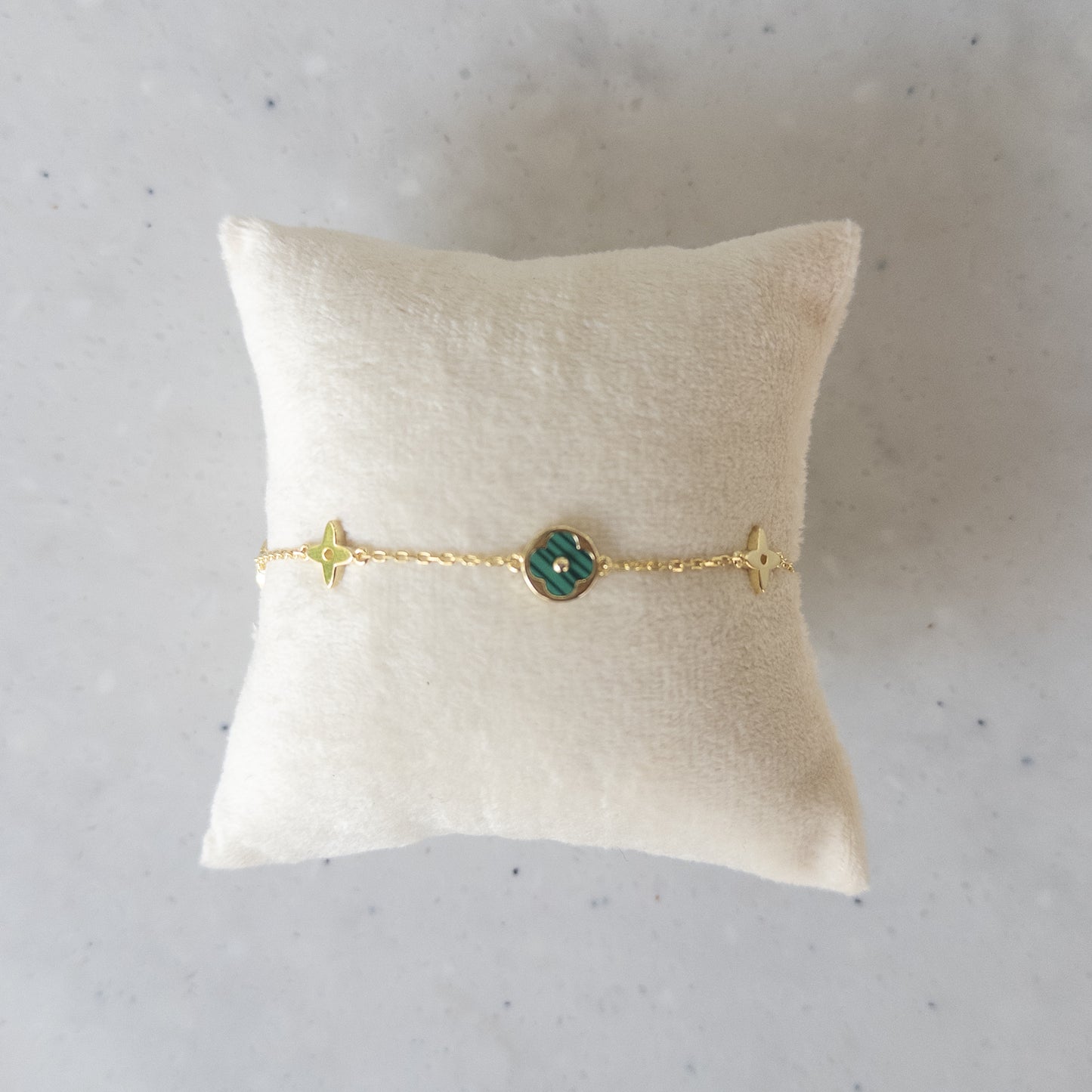 Dainty Gold Star + Green Clover Bracelet