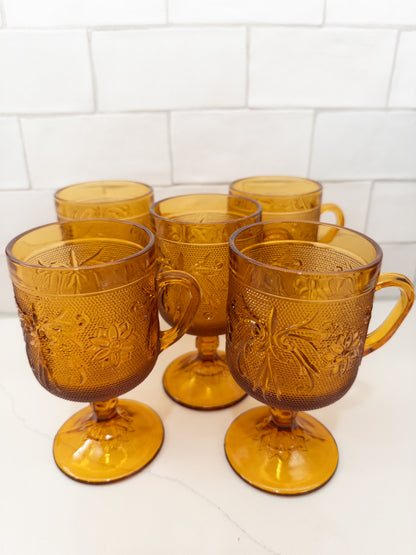 Vintage Indiana Amber Tiara Sandwich Pattern Footed Mug