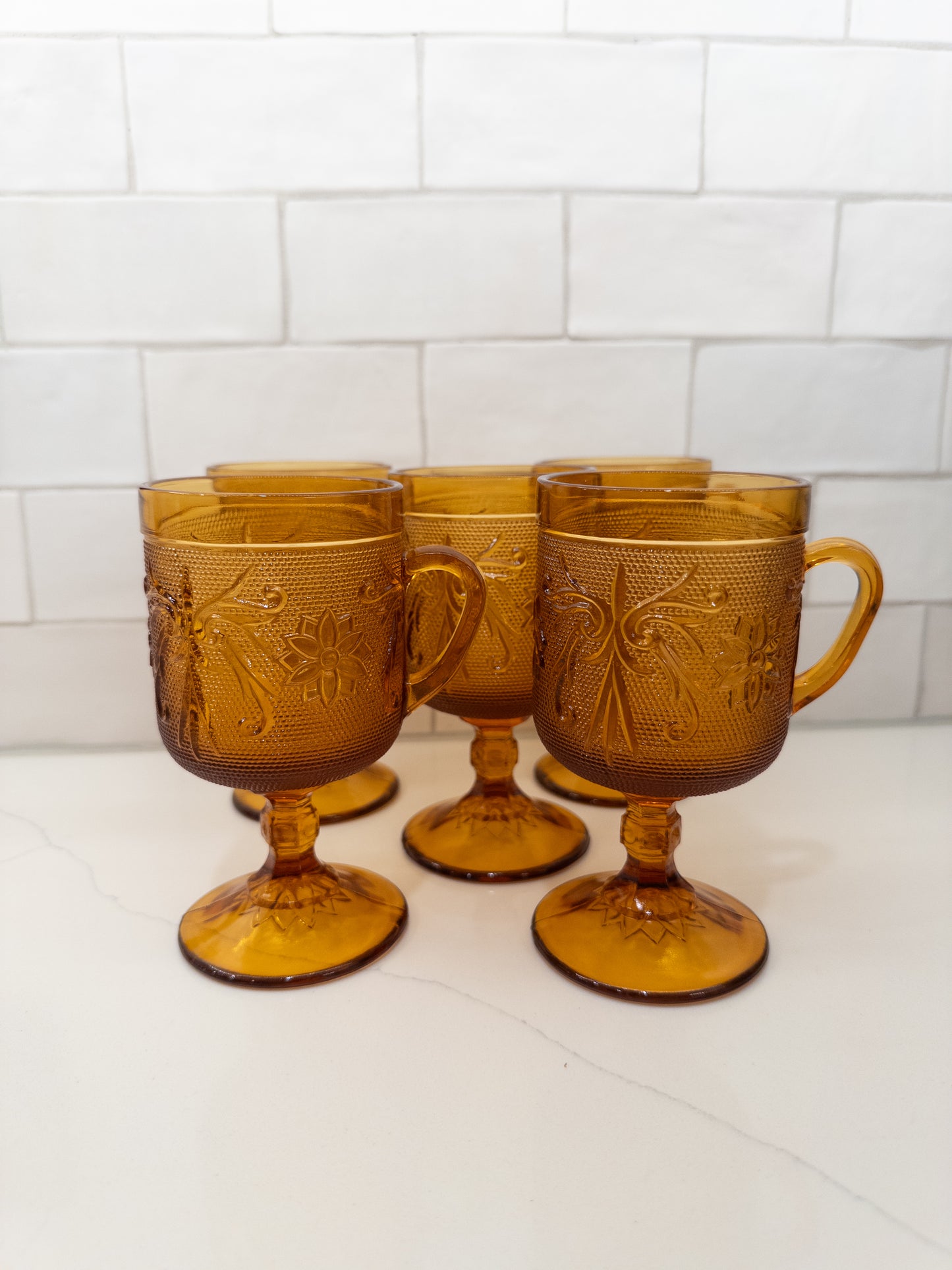Vintage Indiana Amber Tiara Sandwich Pattern Footed Mug