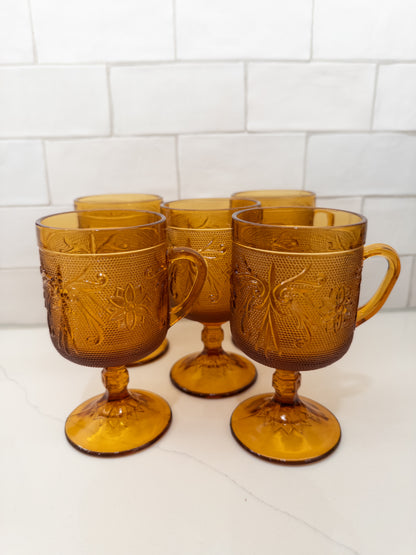 Vintage Indiana Amber Tiara Sandwich Pattern Footed Mug