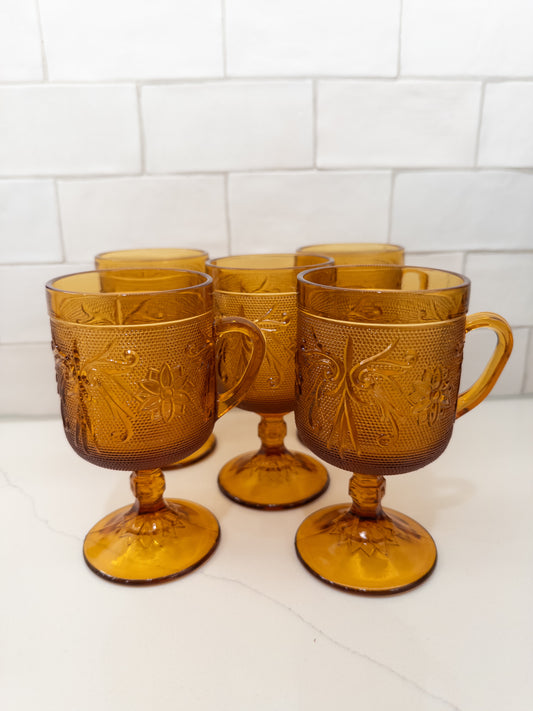 Vintage Indiana Amber Tiara Sandwich Pattern Footed Mug
