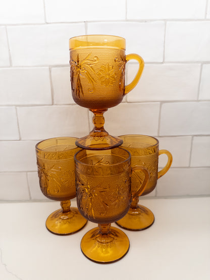 Vintage Indiana Amber Tiara Sandwich Pattern Footed Mug