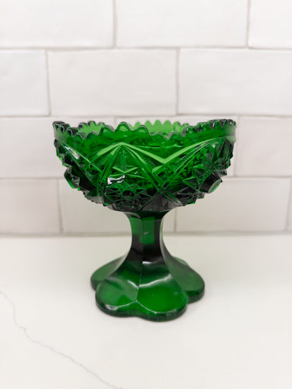 Vintage Wheaton Emerald Green Starburst Pressed Glass Compote