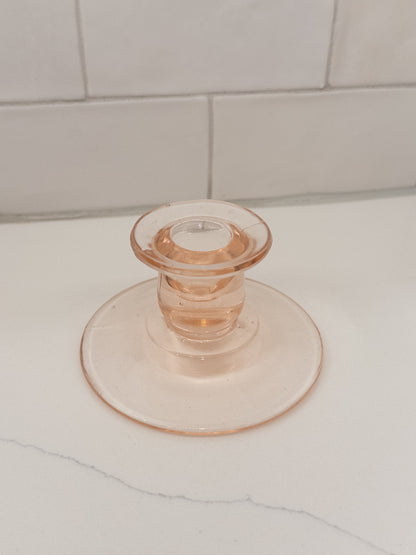 Vintage Pink Depression Glass Candlestick w/ Circular Base + Candle Cup