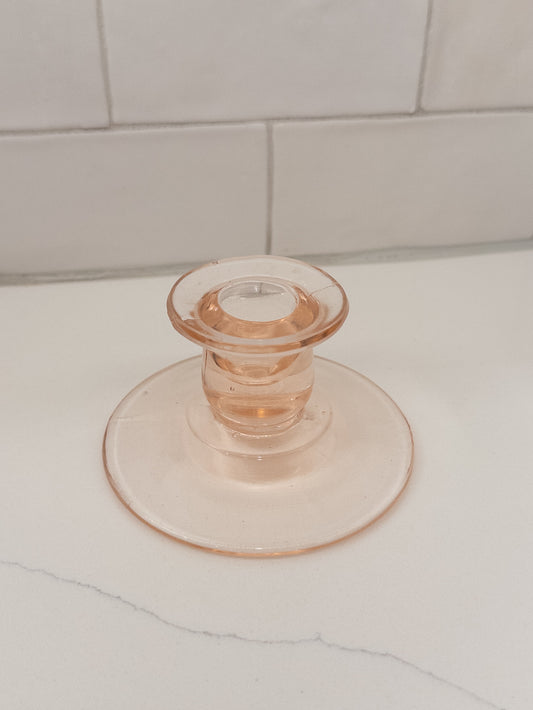 Vintage Pink Depression Glass Candlestick w/ Circular Base + Candle Cup