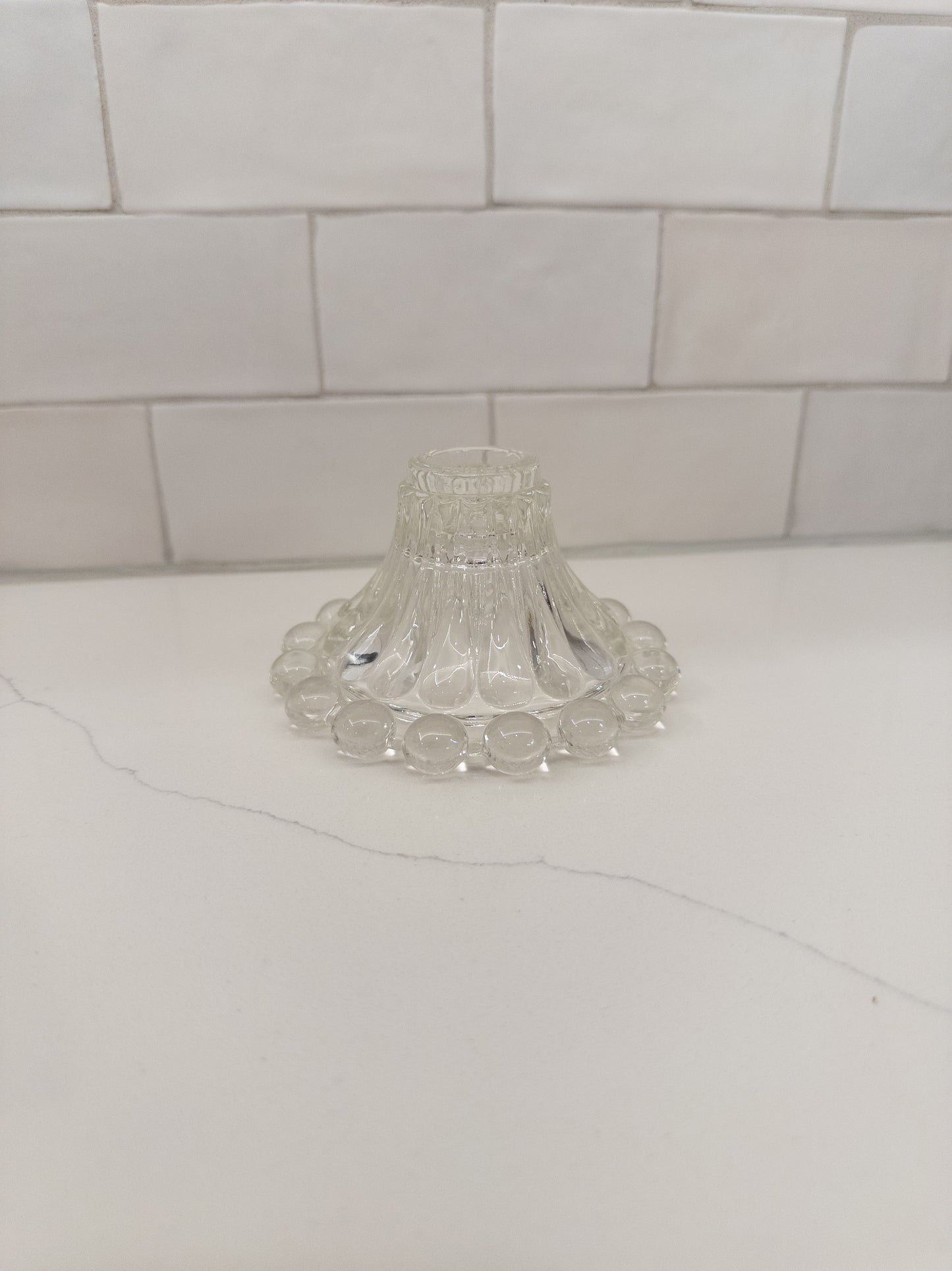 Vintage Anchor Hocking Clear Glass Boopie Candlestick Holder w/ Bubble Base