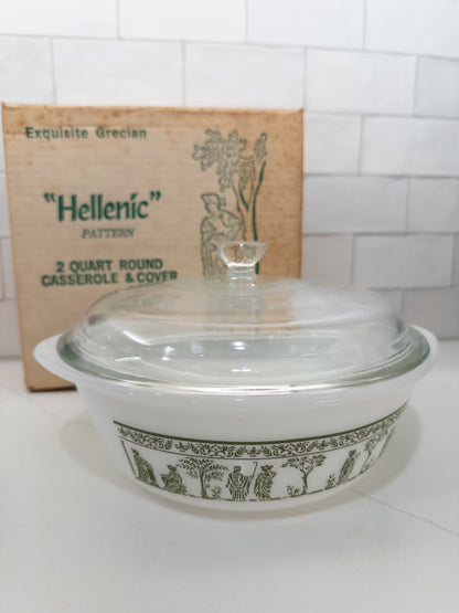 Vintage Jeannette Glass "Hellenic" Pattern Round Casserole w/ Lid