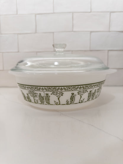 Vintage Jeannette Glass "Hellenic" Pattern Round Casserole w/ Lid