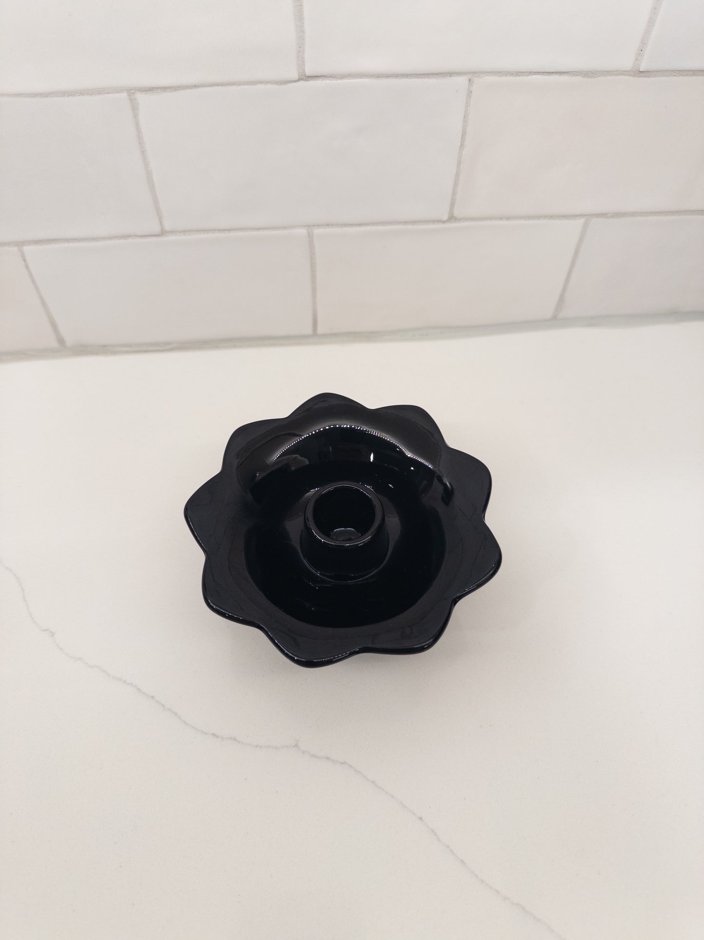 Vintage Fenton Black Amethyst Lotus Flower Candle Holder